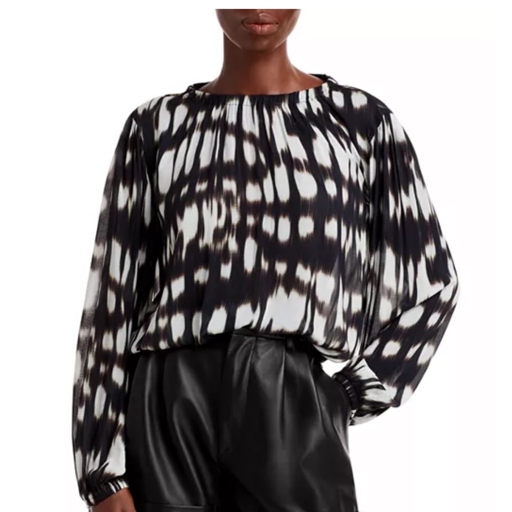Bella Dahl Black & White Abstract Print Long Sleeve Blouse